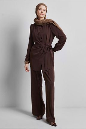 ست بالاتنه و پائین تنه حجاب قهوه ای زنانه رگولار Alvina - کد 922659409