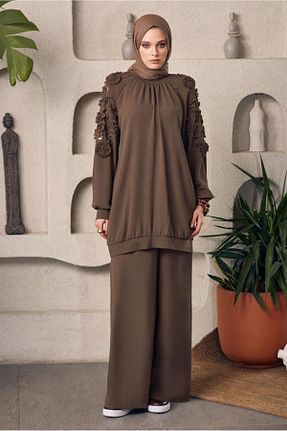 ست بالاتنه و پائین تنه حجاب قهوه ای زنانه رگولار Alvina - کد 922659321