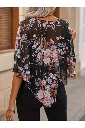 بلوز مشکی زنانه گلدار Masspera - کد 922657028