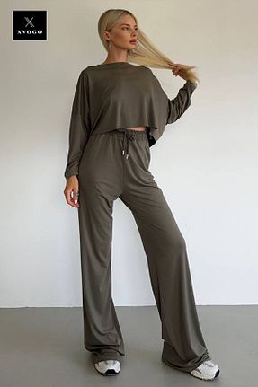 ست بالاتنه و پائین تنه خاکی زنانه تریکو XVOGO - کد 922663967