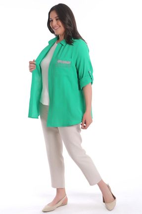 پیراهن سایز بزرگ سبز زنانه سایز بزرگ SERTUĞ - کد 718980825