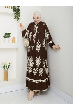 لباس حجاب قهوه ای زنانه اورسایز ECK MODA - کد 921383230