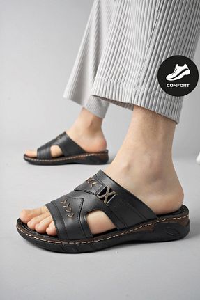 دمپائی مشکی مردانه چرم مصنوعی Muggo - کد 808667490