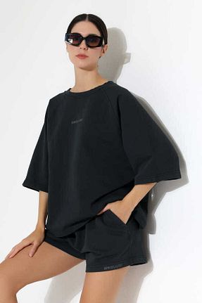 ست بالاتنه و پائین تنه مشکی زنانه اورسایز MOSRANİC - کد 923685679