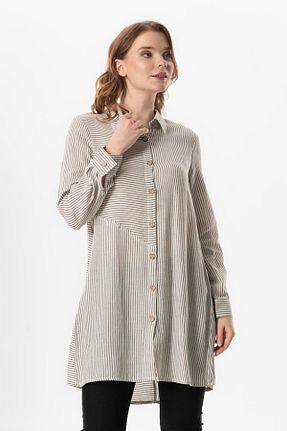 تونیک حجاب بژ زنانه پنبه ای Eliş Şile Bezi - کد 919928842