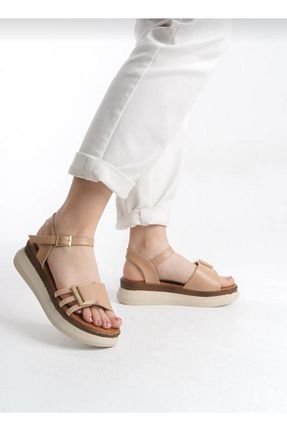 صندل بژ زنانه پاشنه پر S.N.S SHOES Moda Ayağınızda - کد 922754835