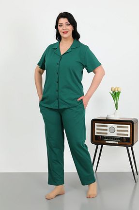 ست لباس راحتی سایز بزرگ سبز زنانه طرح دار Akbeniz - کد 922776659
