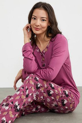 ست لباس راحتی بنفش زنانه طرح دار Sementa - کد 787879428