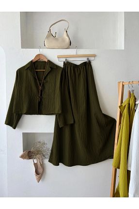 کت و شلوار خاکی زنانه یقه کتی fh fashionhere - کد 923480076