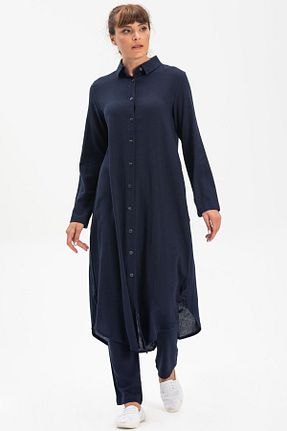تونیک حجاب سرمه ای زنانه %100 پنبه Eliş Şile Bezi - کد 796302091