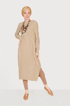 تونیک حجاب بژ زنانه پلی استر Alvina - کد 872387221
