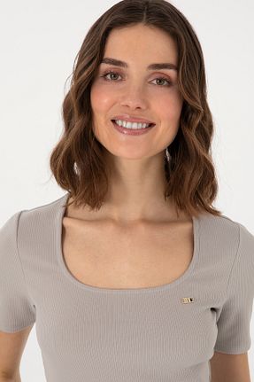 تیشرت طوسی زنانه یقه مربعی U.S. Polo Assn. - کد 922991369