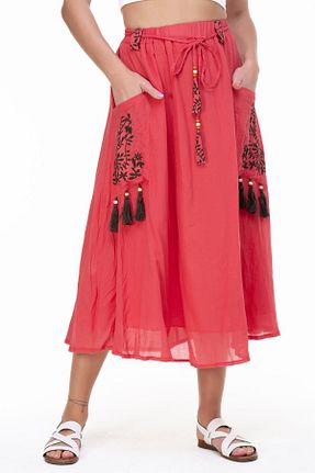 دامن قرمز زنانه پنبه ای Eliş Şile Bezi - کد 770317931