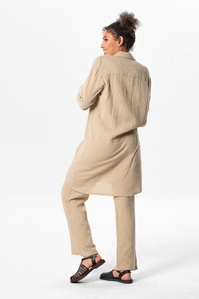 تونیک حجاب قهوه ای زنانه %100 پنبه Eliş Şile Bezi - کد 815740778