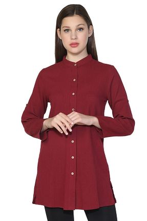 تونیک حجاب زرشکی زنانه %100 پنبه Eliş Şile Bezi - کد 92945996
