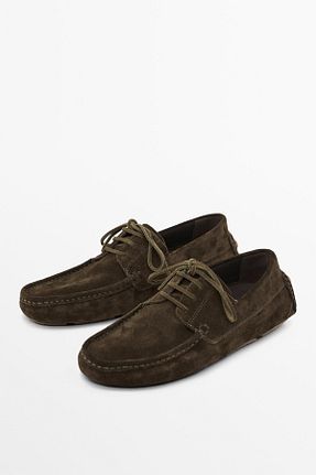 کفش لوفر خاکی مردانه چرم خالص Massimo Dutti - کد 923015486