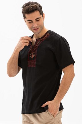تیشرت مشکی مردانه رگولار Eliş Şile Bezi - کد 92989829