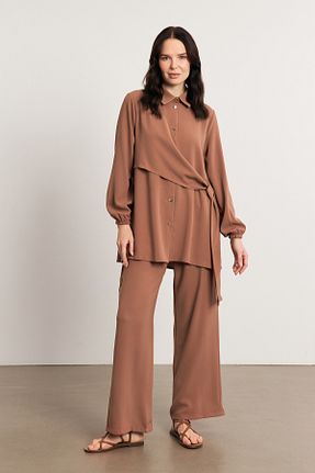 ست بالاتنه و پائین تنه حجاب قهوه ای زنانه رگولار VAVİNOR - کد 860710545