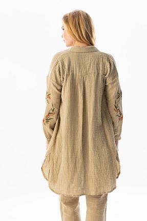 تونیک حجاب قهوه ای زنانه %100 پنبه Eliş Şile Bezi - کد 825139394
