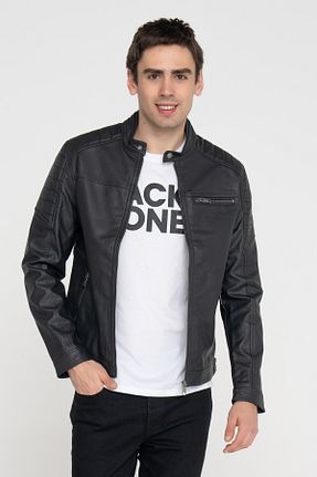 کت مشکی مردانه چرم مصنوعی Jack & Jones - کد 6195764