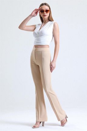 شلوار بژ زنانه پارچه ribana - کد 889098118