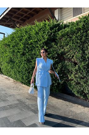 ست بالاتنه و پائین تنه آبی زنانه بافتنی buqre