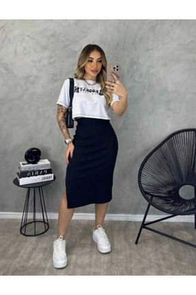 ست بالاتنه و پائین تنه مشکی زنانه تریکو WİNEFOAM - کد 923229325