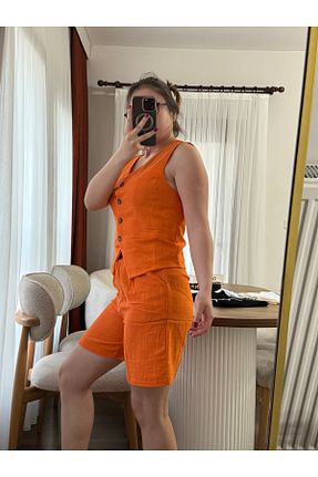 ست بالاتنه و پائین تنه نارنجی زنانه کتان SEYDİ - کد 923226296