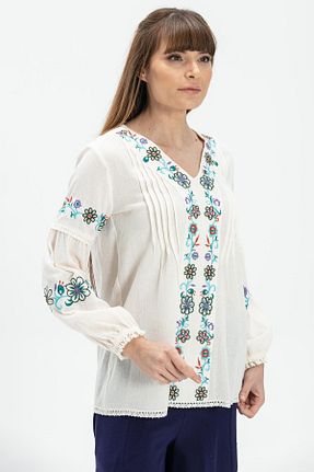 بلوز حجاب بژ زنانه پنبه ای Eliş Şile Bezi - کد 247106088