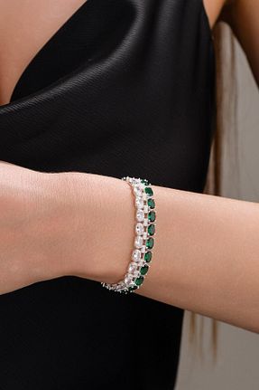 دستبند نقره سبز زنانه 925 عیار Tmt Silver - کد 923744989