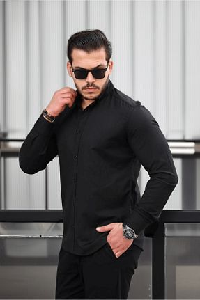 پیراهن مشکی مردانه یقه دکمه دار Valiberta - کد 831837236