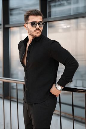 پیراهن مشکی مردانه یقه پیراهنی Valiberta - کد 841507174