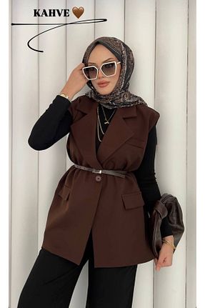 جلیقه قهوه ای زنانه اورسایز asyadabutik - کد 923239986