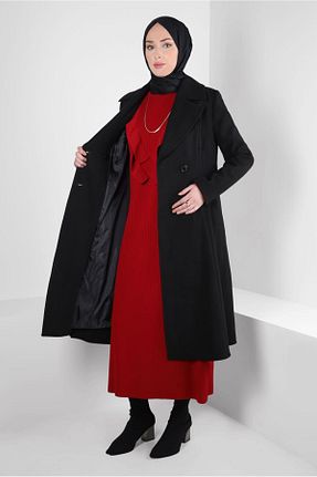 پالتو پشمی حجاب مشکی زنانه رگولار Alvina - کد 793034456