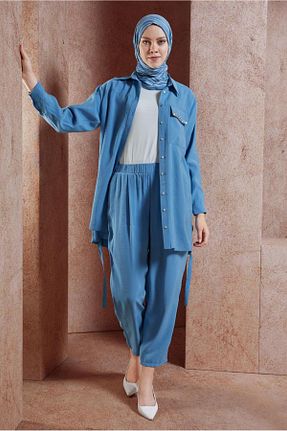 ست بالاتنه و پائین تنه حجاب آبی زنانه رگولار Alvina - کد 855461535