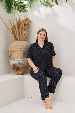 ست لباس راحتی سایز بزرگ سرمه ای زنانه Puantiyeli pijamacity - کد 923260099