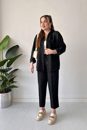 ست بالاتنه و پائین تنه مشکی زنانه بافتنی MaziButik - کد 679392058