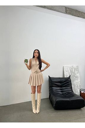 ست بالاتنه و پائین تنه بژ زنانه بافتنی RAWEA FASHİON - کد 923379314
