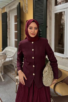 کت زرشکی زنانه Fitted KADRİYE BAŞTÜRK - کد 899982759