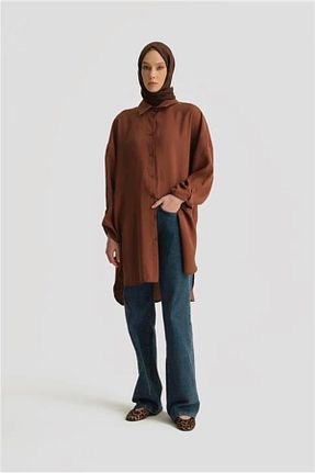 تونیک حجاب قهوه ای زنانه جین Armine - کد 924181836