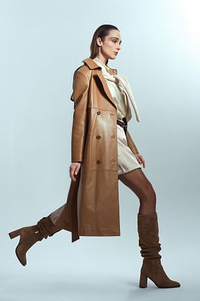 مانتو بلند قهوه ای زنانه Derimod - کد 860107485