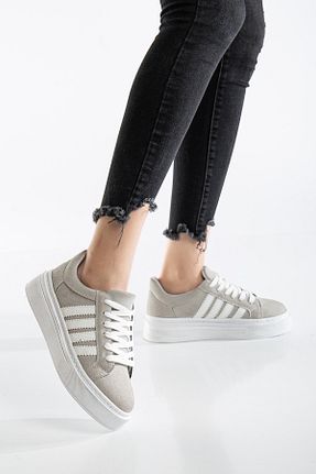 کفش اسنیکر طوسی زنانه بند دار MY GROSS SHOES - کد 901624482