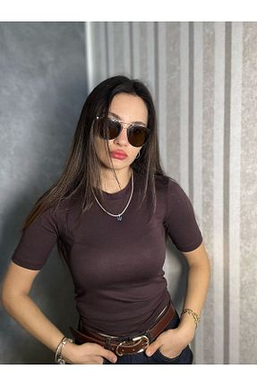 بادی قهوه ای زنانه یقه دوچرخه sajarsln - کد 923526800