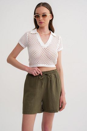 شلوارک و برمودا خاکی زنانه بافتنی Mixray - کد 923581989