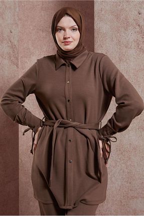 ست گرمکن حجاب قهوه ای زنانه رگولار Alvina - کد 833235784