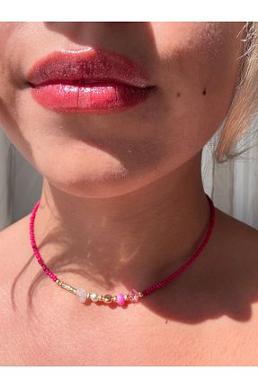 گردنبند جواهر صورتی زنانه منجق JEWELRY - کد 923632847
