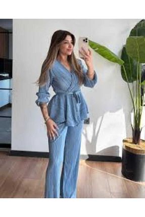 ست بالاتنه و پائین تنه آبی زنانه بافت DJANGO STYLE - کد 923658149