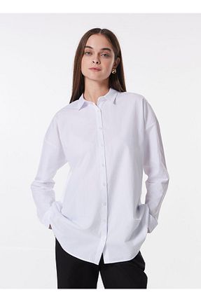 پیراهن سفید زنانه یقه پیراهنی Limon - کد 924307138