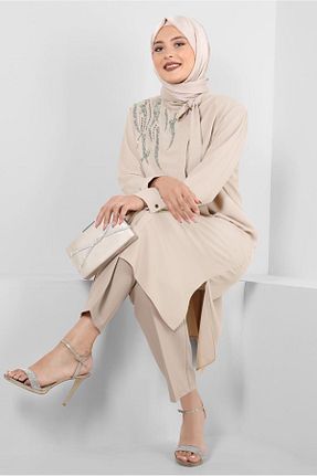 تونیک حجاب بژ زنانه پلی استر Alvina - کد 799159354