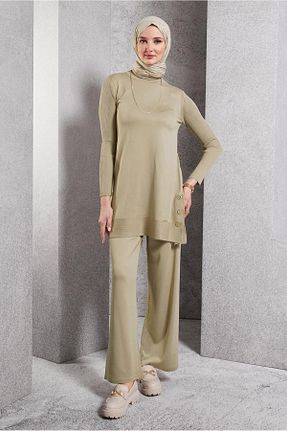 ست بالاتنه و پائین تنه حجاب بژ زنانه رگولار Alvina - کد 865662023
